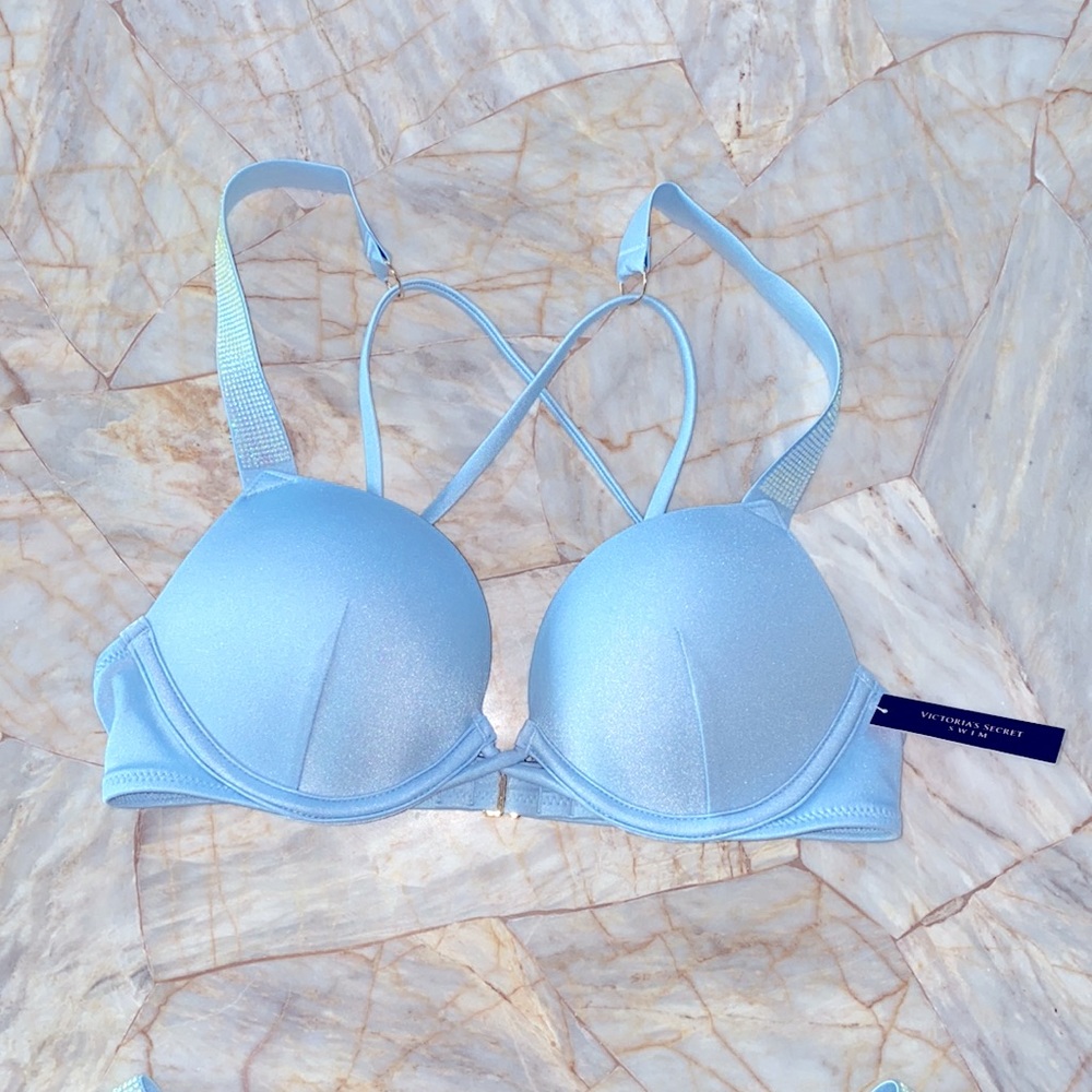 32A Swim Top SHINE STRAP BOMBSHELL ADD‎ 2 CUPS SWIM TOP LOGO CRYSTALS Blue
